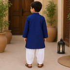 Royal Blue Boski Kurta Shalwar side view - baby boy Pakistani outfit by Little Maryam