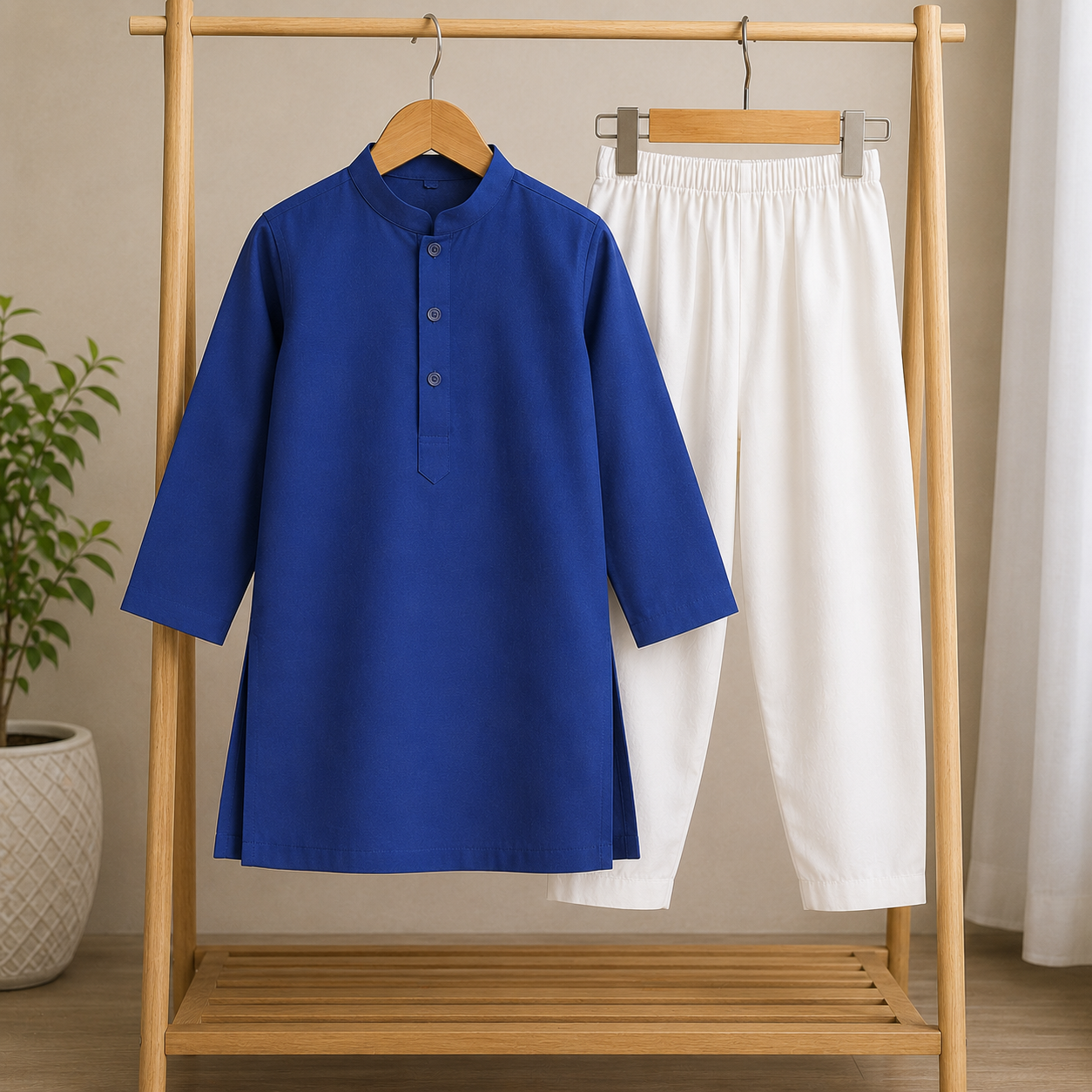 Royal Blue Boski Kurta Shalwar outfit view - baby boy Pakistani outfit by Little Maryam