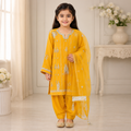 Mustard Yellow Embroidered 3-Piece Girls Suit with Dupatta