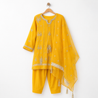 Mustard Yellow Embroidered 3-Piece Girls Suit with Dupatta