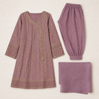 Dusty Purple Embroidered 3-Piece Girls Suit with Dupatta