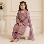 Dusty Purple Embroidered 3-Piece Girls Suit with Dupatta