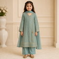 Sea Green Embroidered 3-Piece Girls Suit with Dupatta