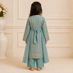 Sea Green Embroidered 3-Piece Girls Suit with Dupatta