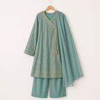 Sea Green Embroidered 3-Piece Girls Suit with Dupatta
