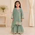 Sea Green Embroidered Gharara 3-Piece Girls Suit