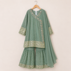 Sea Green Embroidered Gharara 3-Piece Girls Suit