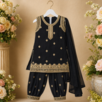 Noor Black Embroidered 3-Piece Set detail view - baby girl formal outfit by Little Maryam