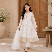 Mehr White & Gold Embroidered 3-Piece Set