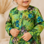 Green Floral Shalwar Kameez fabric detail - baby shalwar kameez by Little Maryam