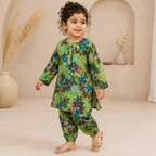 Green Floral Shalwar Kameez side view - baby shalwar kameez by Little Maryam