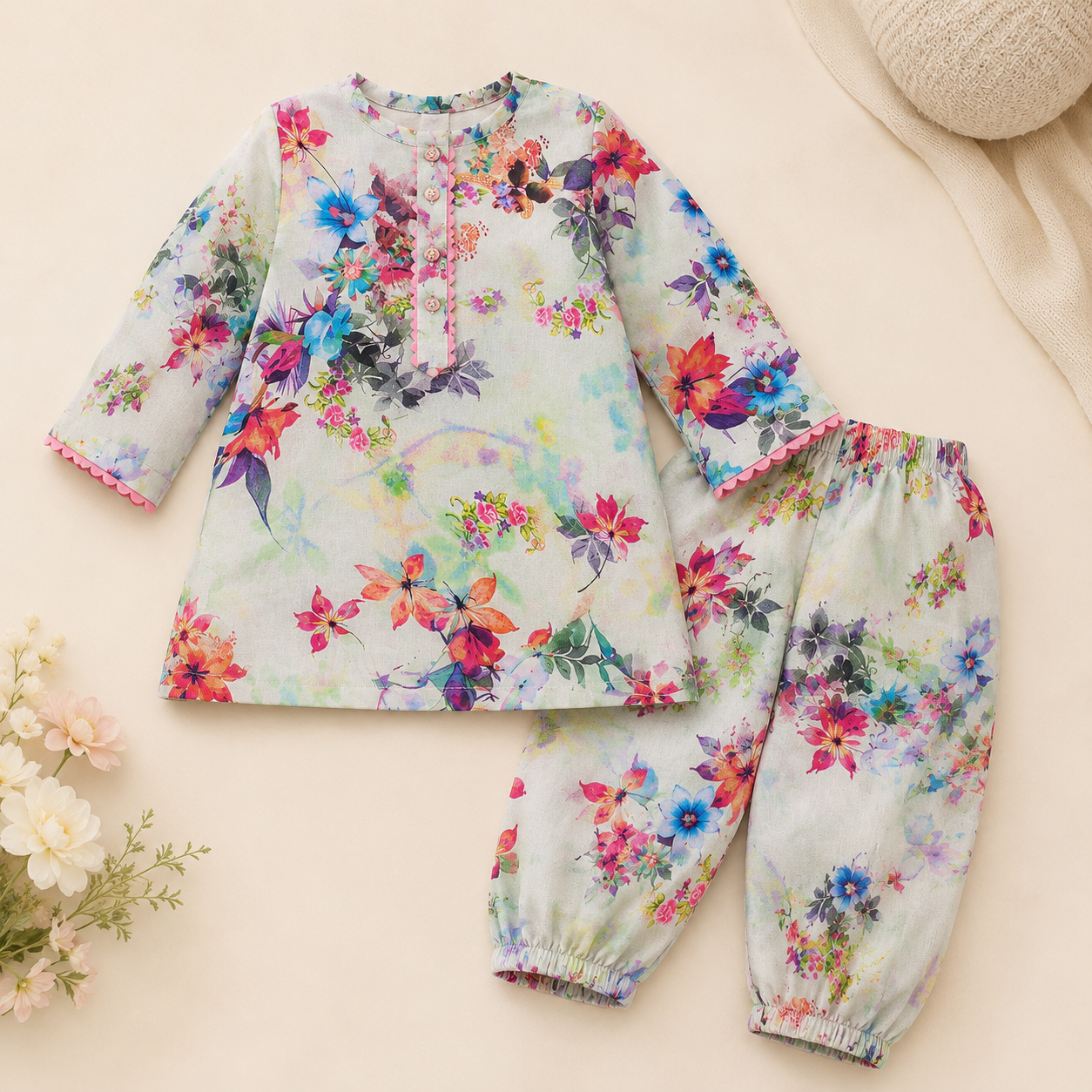 Floral Bloom Baby Shalwar Kameez detail view - baby shalwar kameez by Little Maryam