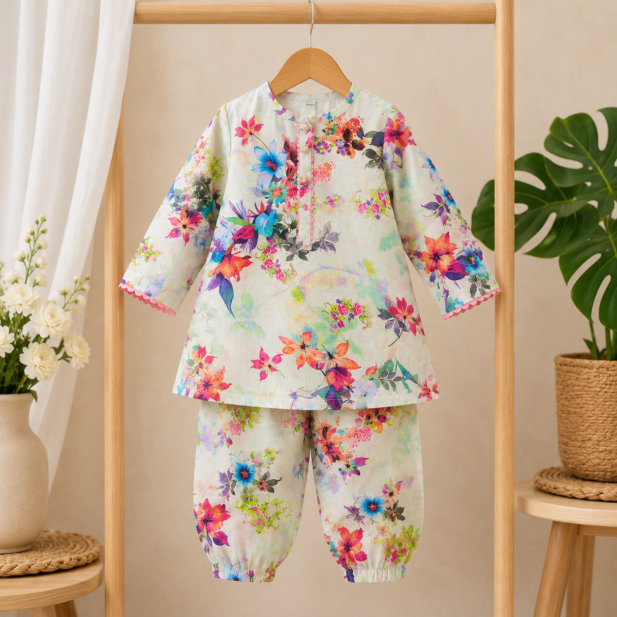 Floral Bloom Baby Shalwar Kameez fabric detail - baby shalwar kameez by Little Maryam