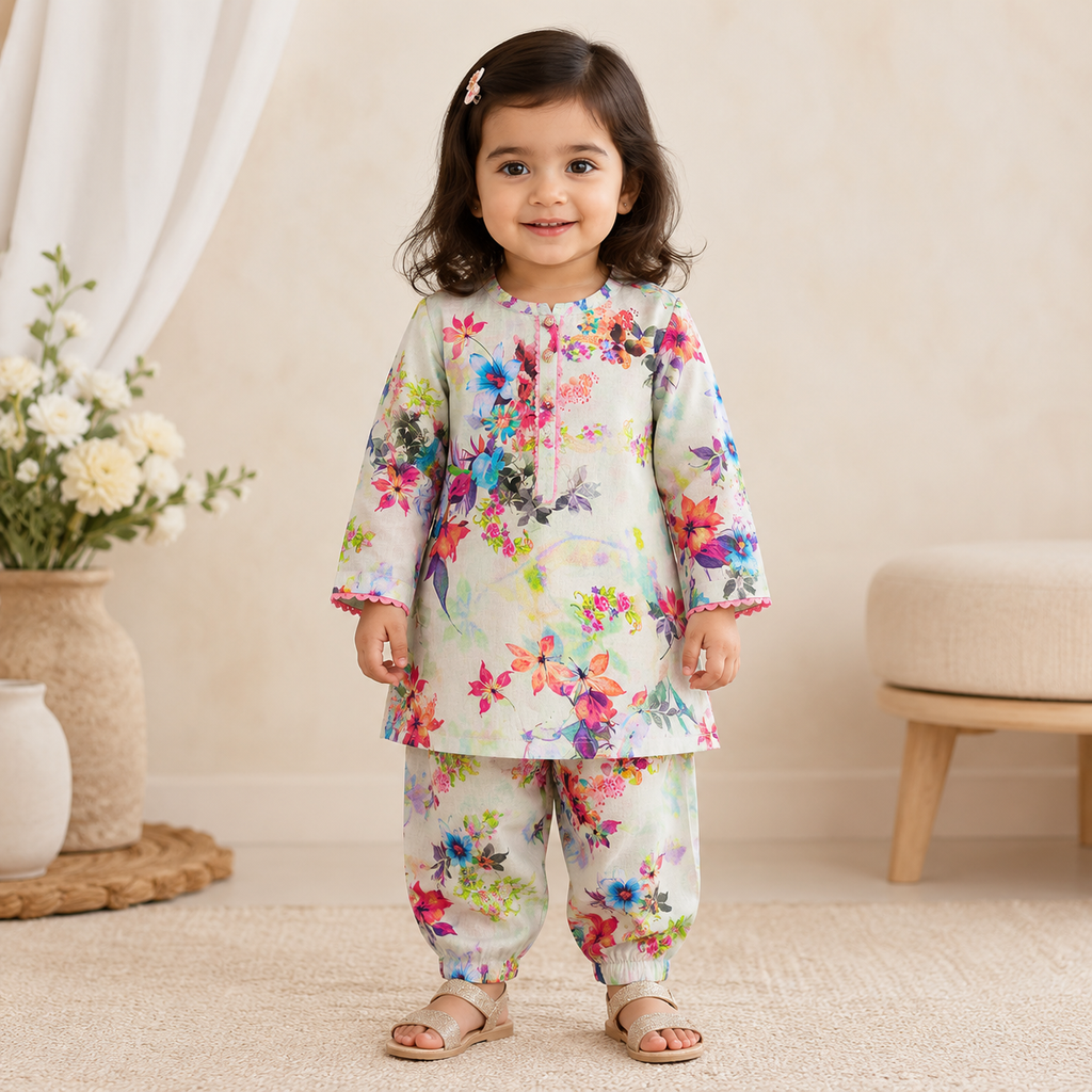 Floral Bloom Baby Shalwar Kameez front view - baby shalwar kameez by Little Maryam