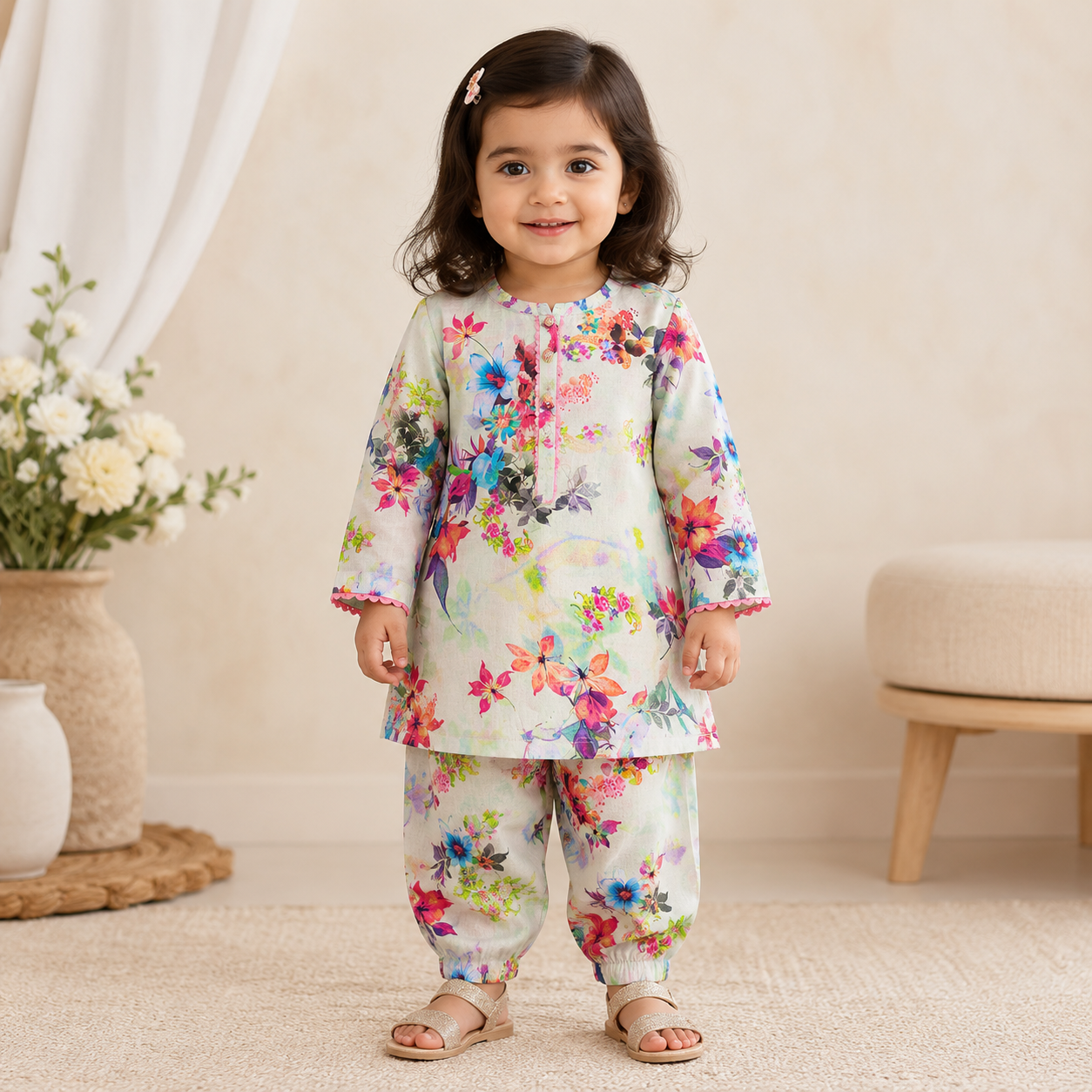Floral Bloom Baby Shalwar Kameez front view - baby shalwar kameez by Little Maryam