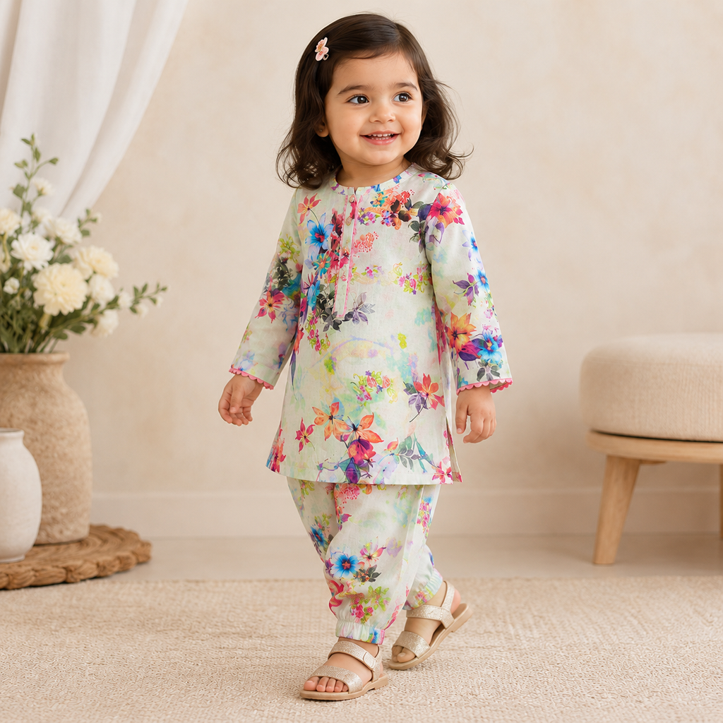 Floral Bloom Baby Shalwar Kameez outfit view - baby shalwar kameez by Little Maryam