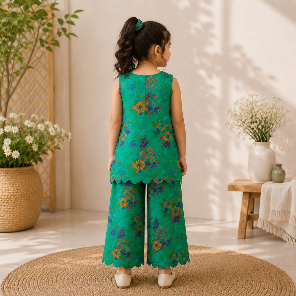 Emerald Bloom Kurti Set side view - baby girl kurti set by Little Maryam
