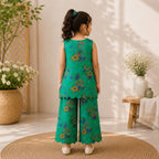 Emerald Bloom Kurti Set side view - baby girl kurti set by Little Maryam