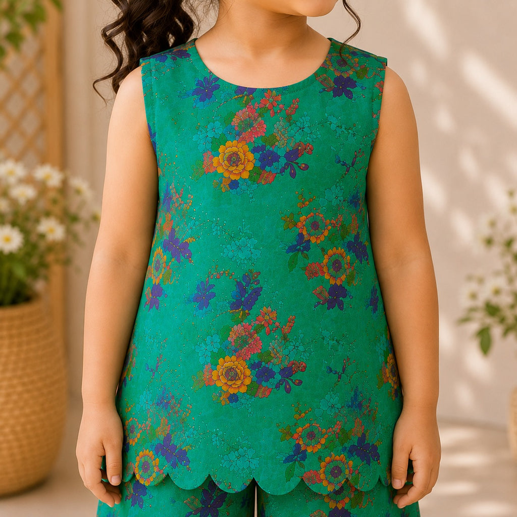 Emerald Bloom Kurti Set outfit view - baby girl kurti set by Little Maryam