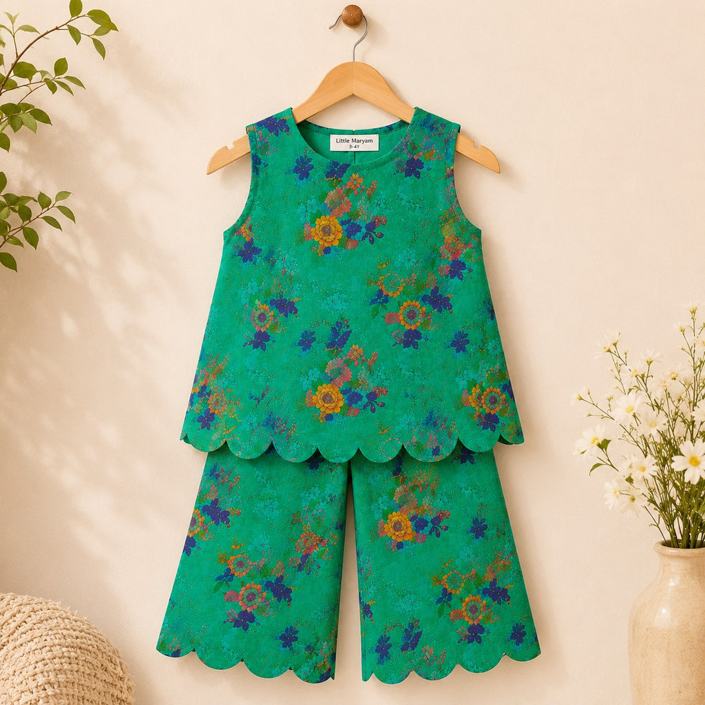 Emerald Bloom Kurti Set detail view - baby girl kurti set by Little Maryam