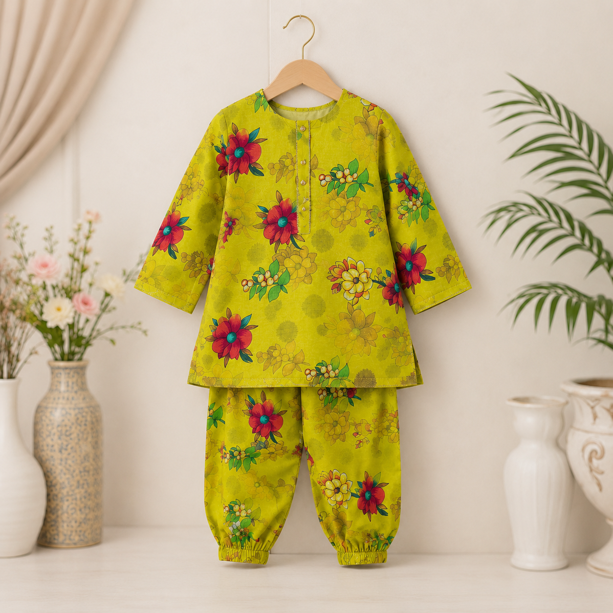 Lime Bloom Baby Shalwar Kameez outfit view - baby shalwar kameez by Little Maryam