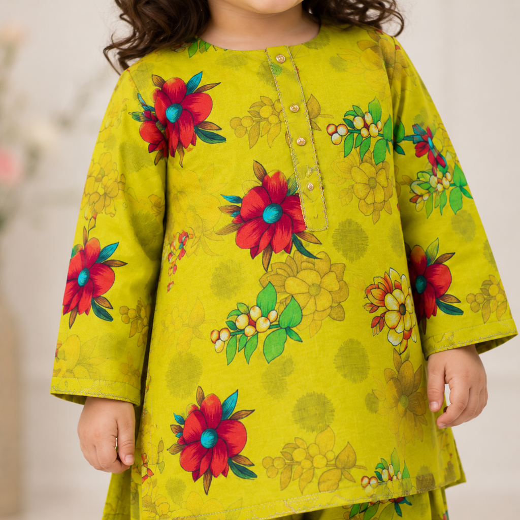Lime Bloom Baby Shalwar Kameez fabric detail - baby shalwar kameez by Little Maryam