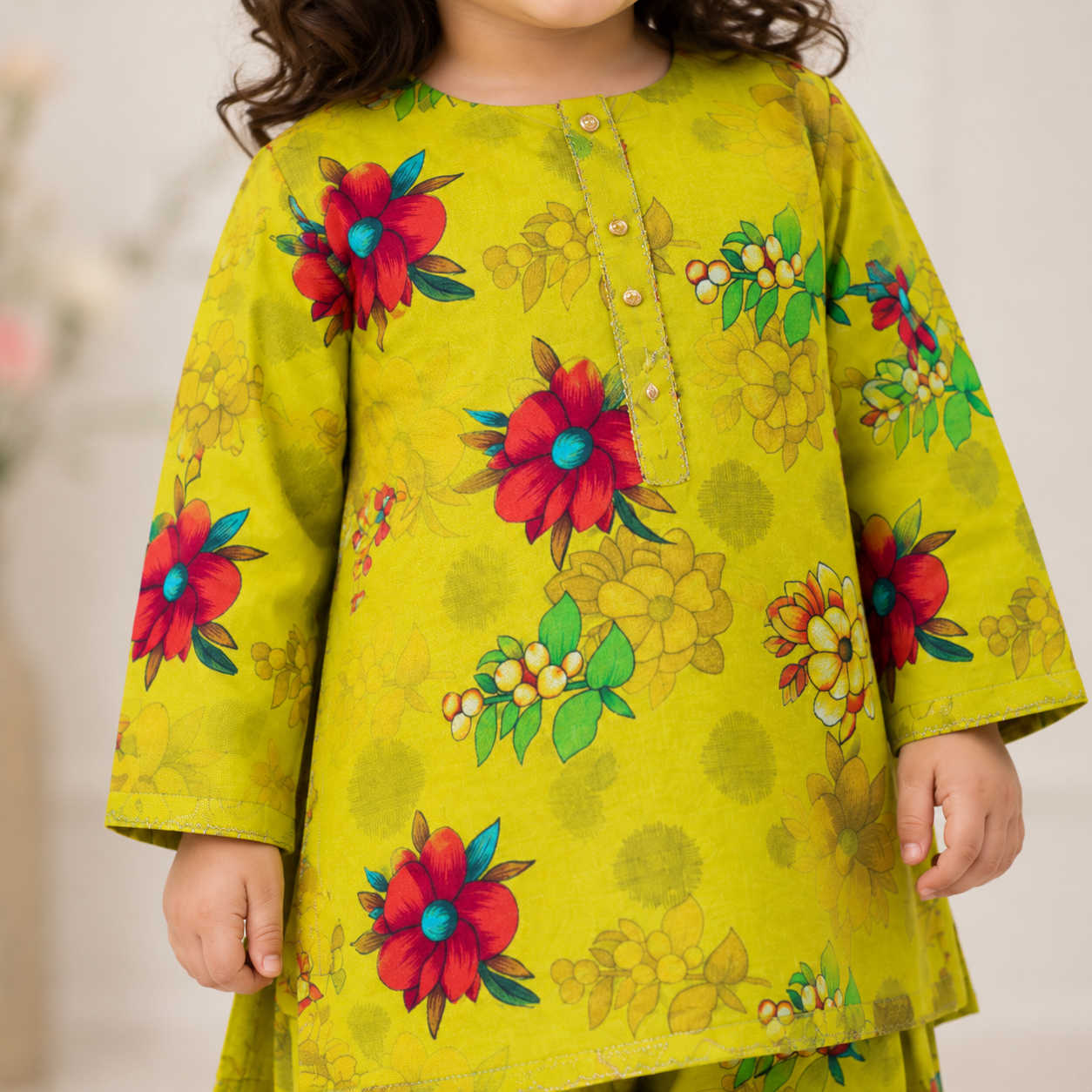 Lime Bloom Baby Shalwar Kameez fabric detail - baby shalwar kameez by Little Maryam