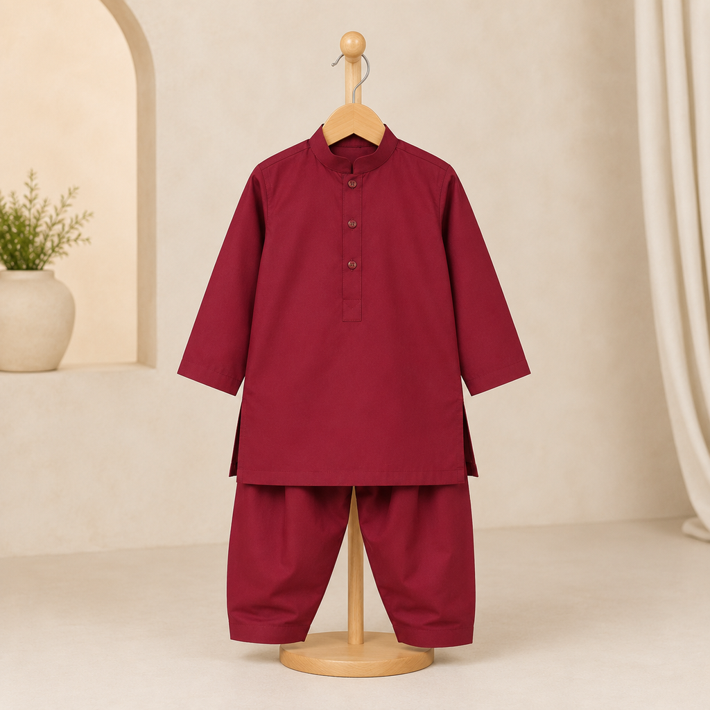 Maroon Classic Shalwar Set side view - baby shalwar kameez by Little Maryam