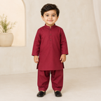 Maroon Classic Shalwar Set front view - baby shalwar kameez by Little Maryam