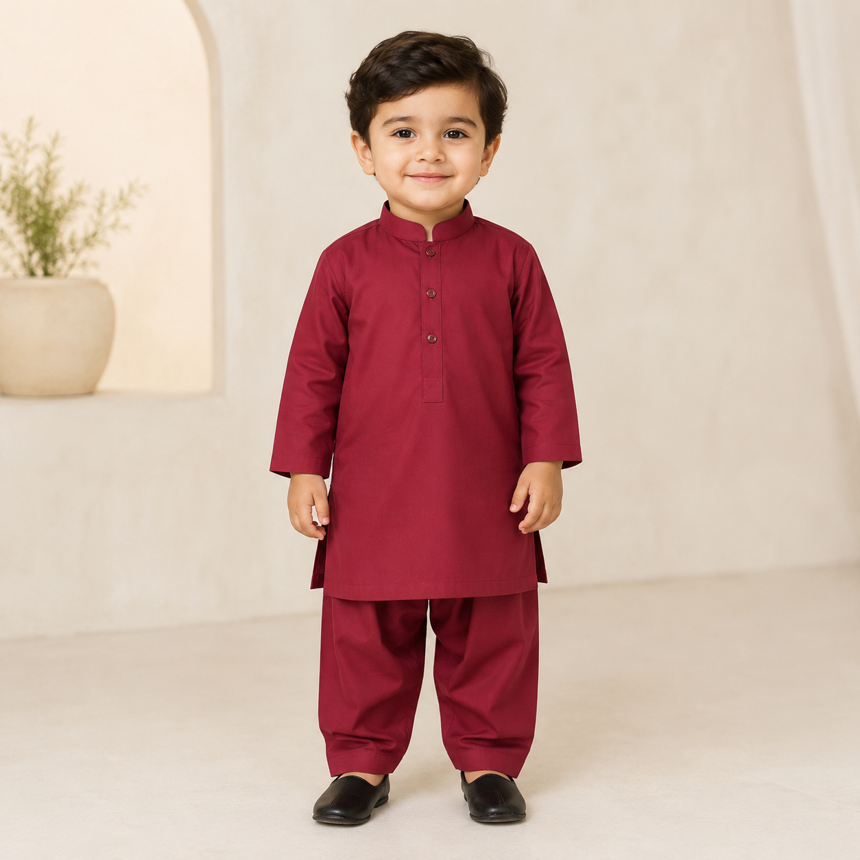 Maroon Classic Shalwar Set front view - baby shalwar kameez by Little Maryam