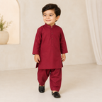 Maroon Classic Shalwar Set fabric detail - baby shalwar kameez by Little Maryam