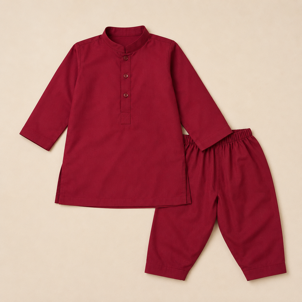 Maroon Classic Shalwar Set detail view - baby shalwar kameez by Little Maryam