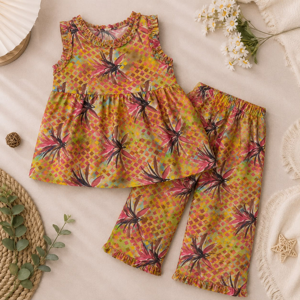 Golden Bloom Frock Set detail view - baby girl frock set by Little Maryam