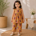 Golden Bloom Frock Set front view - baby girl frock set by Little Maryam
