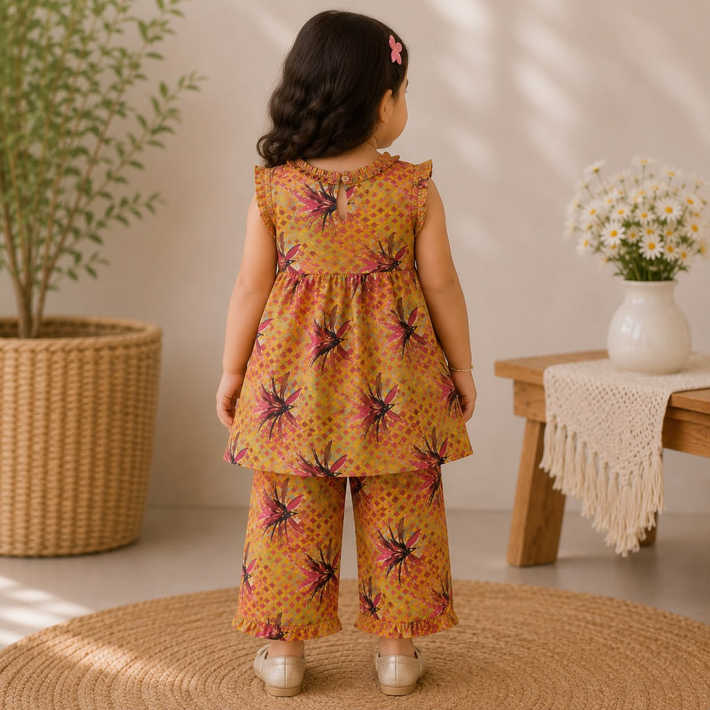 Golden Bloom Frock Set outfit view - baby girl frock set by Little Maryam