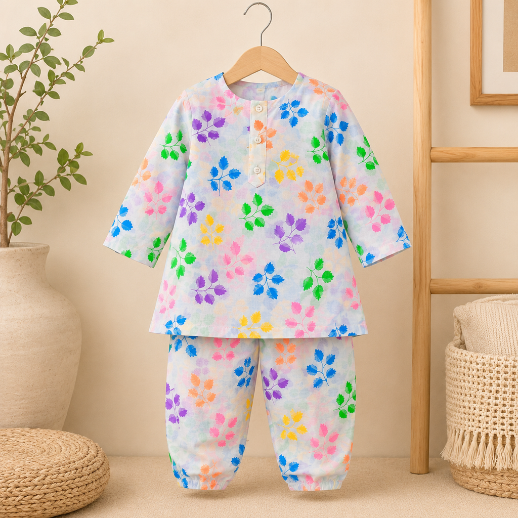 Pastel Leaf Baby Shalwar Kameez side view - baby shalwar kameez by Little Maryam