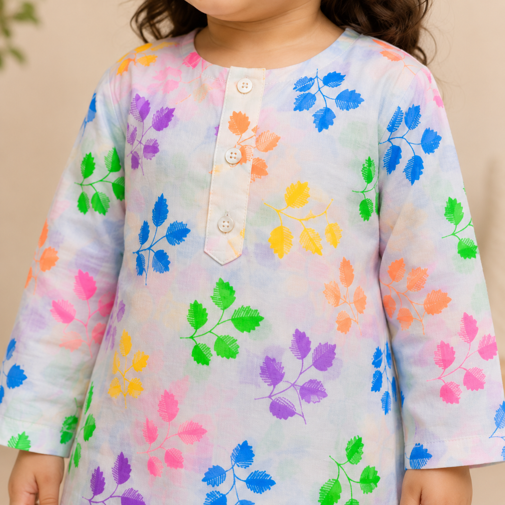 Pastel Leaf Baby Shalwar Kameez outfit view - baby shalwar kameez by Little Maryam