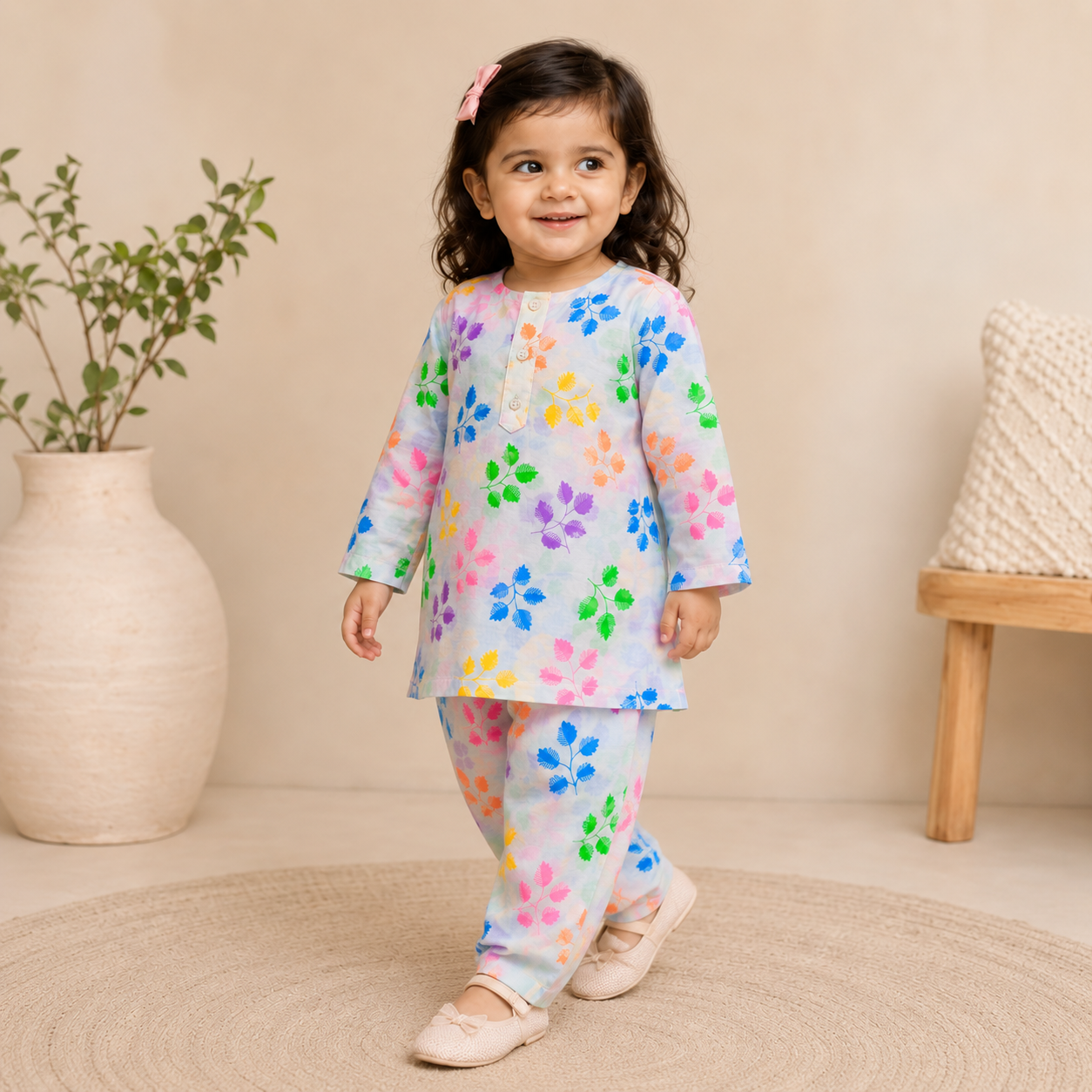 Pastel Leaf Baby Shalwar Kameez fabric detail - baby shalwar kameez by Little Maryam