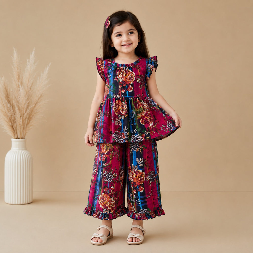 Blossom Rose Frock Set front view - baby girl frock set by Little Maryam