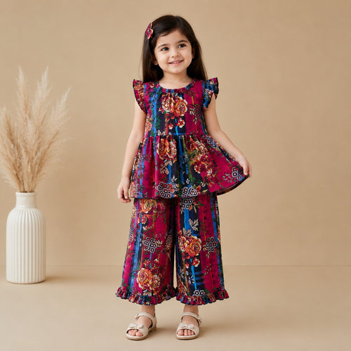 Blossom Rose Frock Set front view - baby girl frock set by Little Maryam