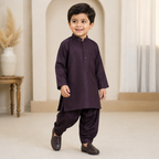 Plum Boski Shalwar Kameez side view - baby boy Pakistani outfit by Little Maryam