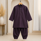 Plum Boski Shalwar Kameez outfit view - baby boy Pakistani outfit by Little Maryam