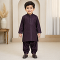 Plum Boski Shalwar Kameez front view - baby boy Pakistani outfit by Little Maryam