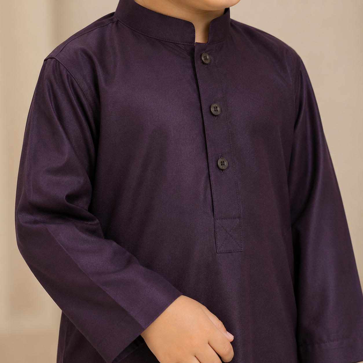 Plum Boski Shalwar Kameez fabric detail - baby boy Pakistani outfit by Little Maryam