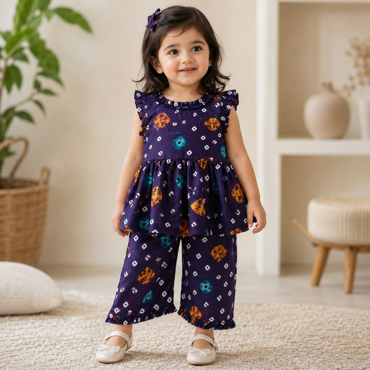 Royal Plum Frock Set front view - baby girl frock set by Little Maryam