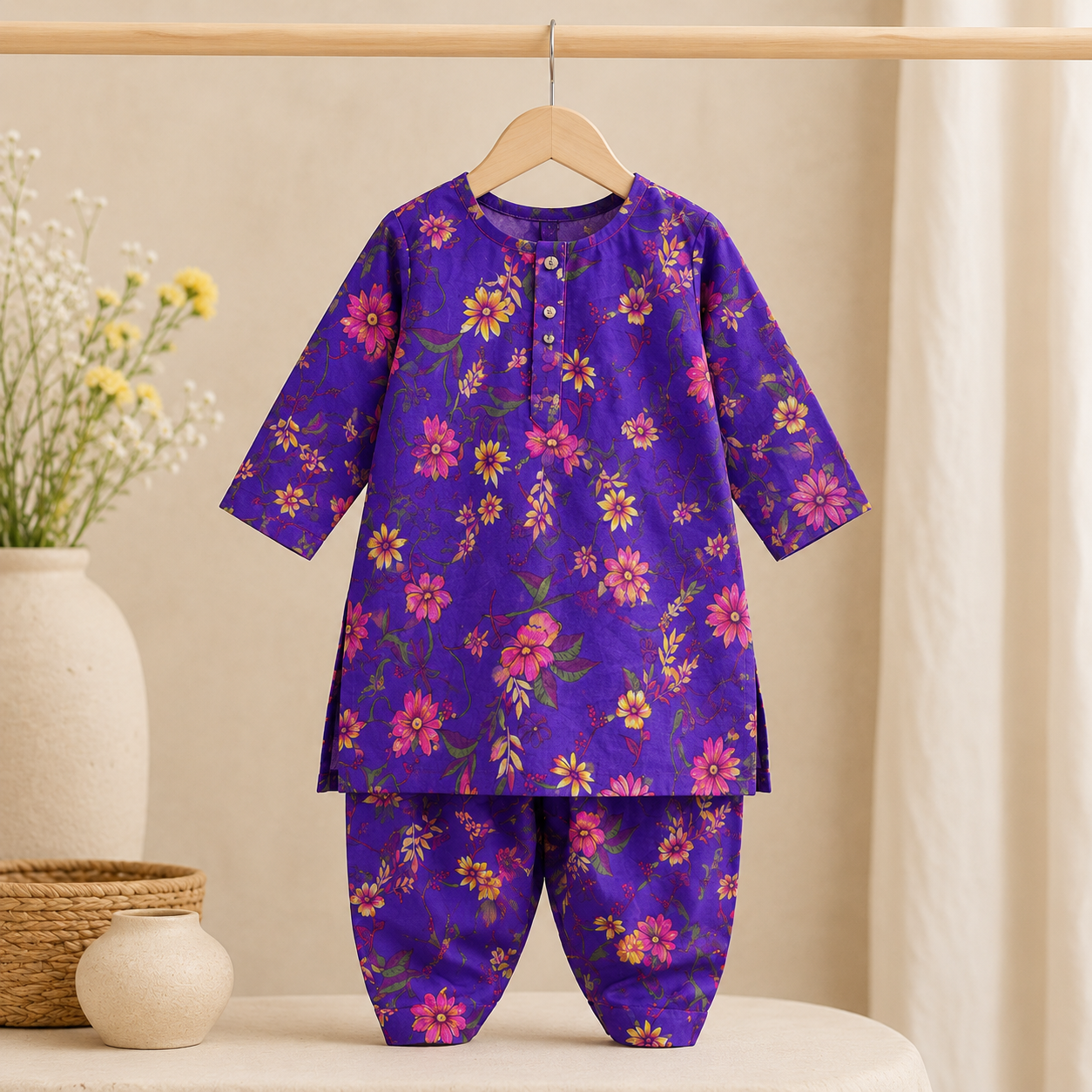 Purple Blossom Baby Girl Shalwar Kameez fabric detail - baby shalwar kameez by Little Maryam
