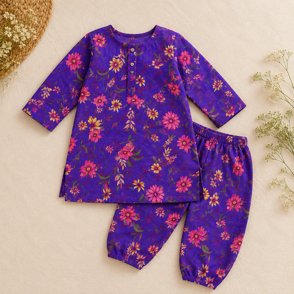 Purple Blossom Baby Girl Shalwar Kameez detail view - baby shalwar kameez by Little Maryam