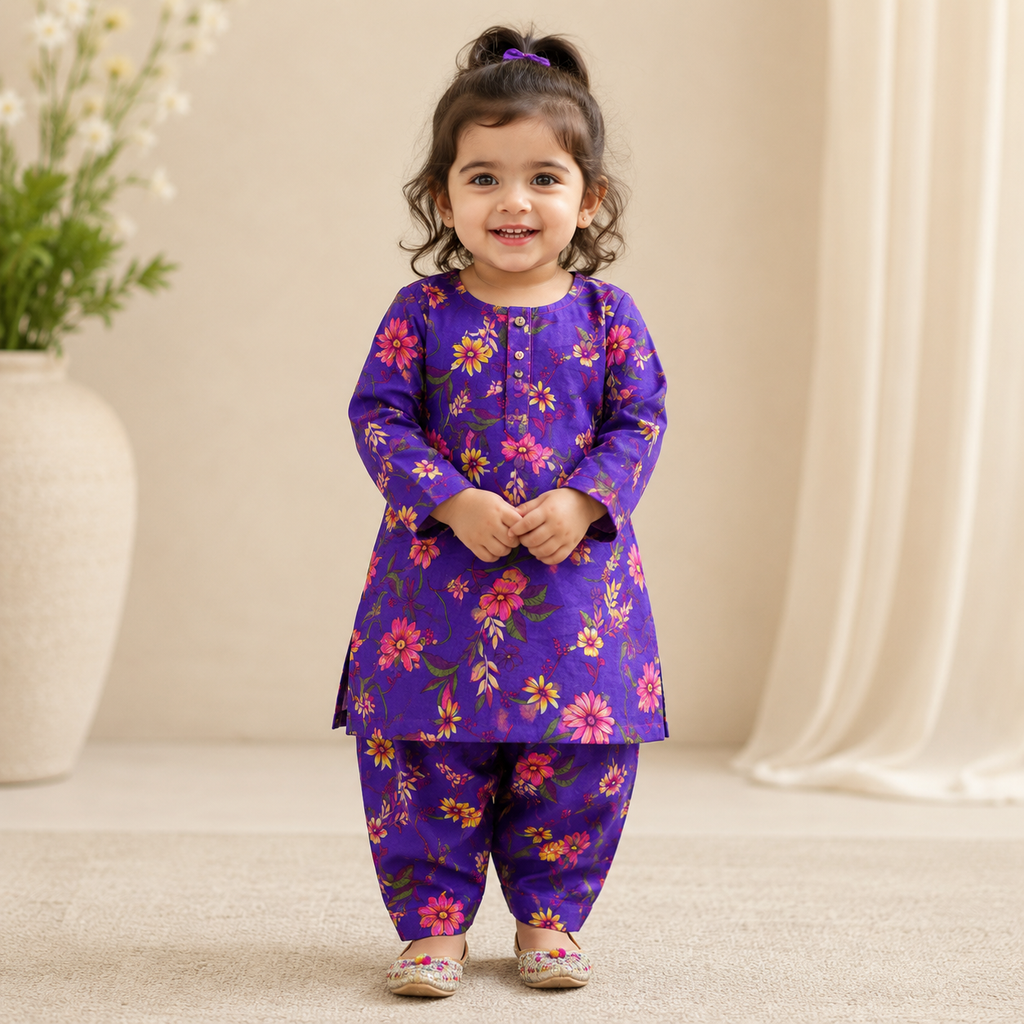 Purple Blossom Baby Girl Shalwar Kameez side view - baby shalwar kameez by Little Maryam