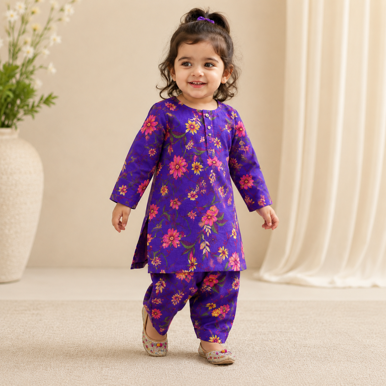 Purple Blossom Baby Girl Shalwar Kameez front view - baby shalwar kameez by Little Maryam