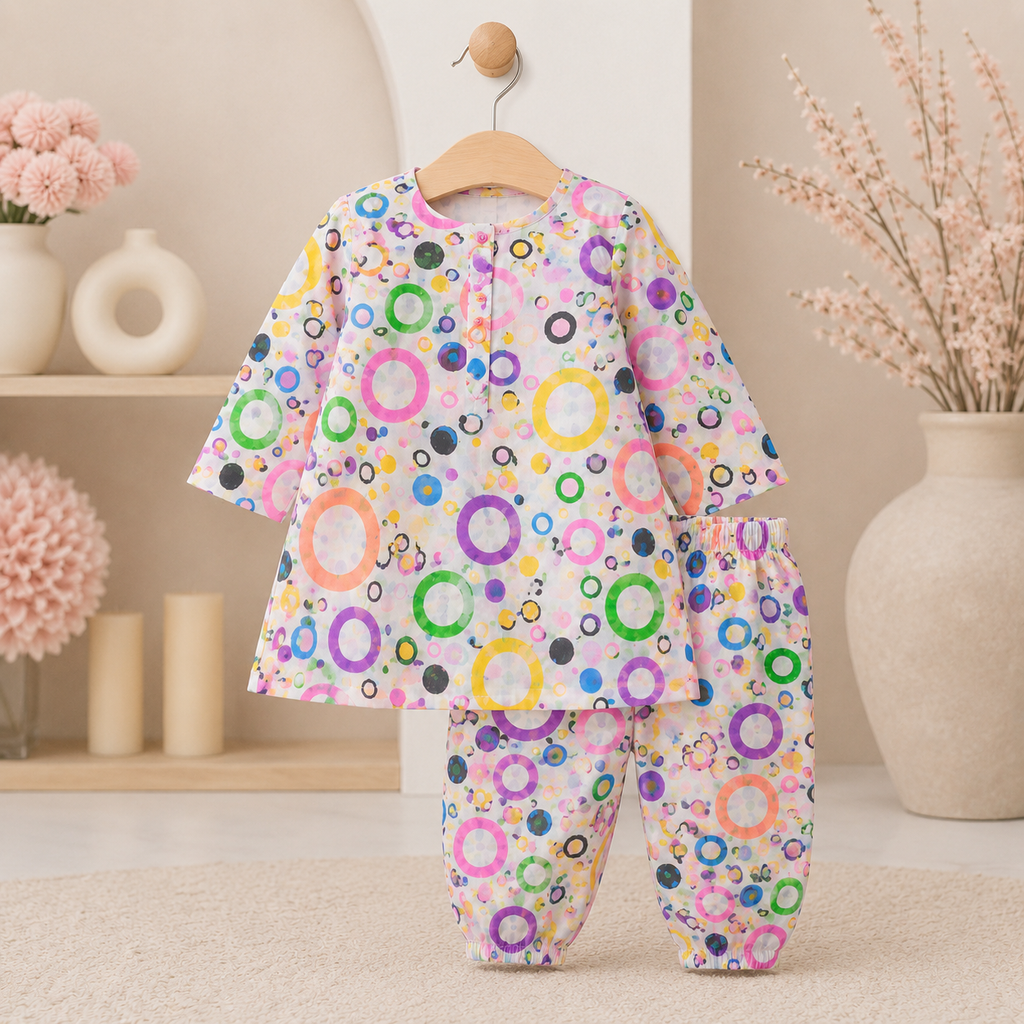 Rainbow Circles Baby Shalwar Kameez outfit view - baby shalwar kameez by Little Maryam